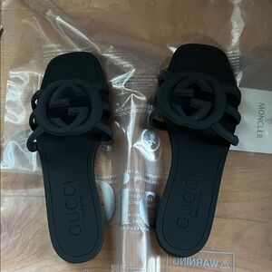 Gucci Black Rubber Interlocking G Slide Sandals